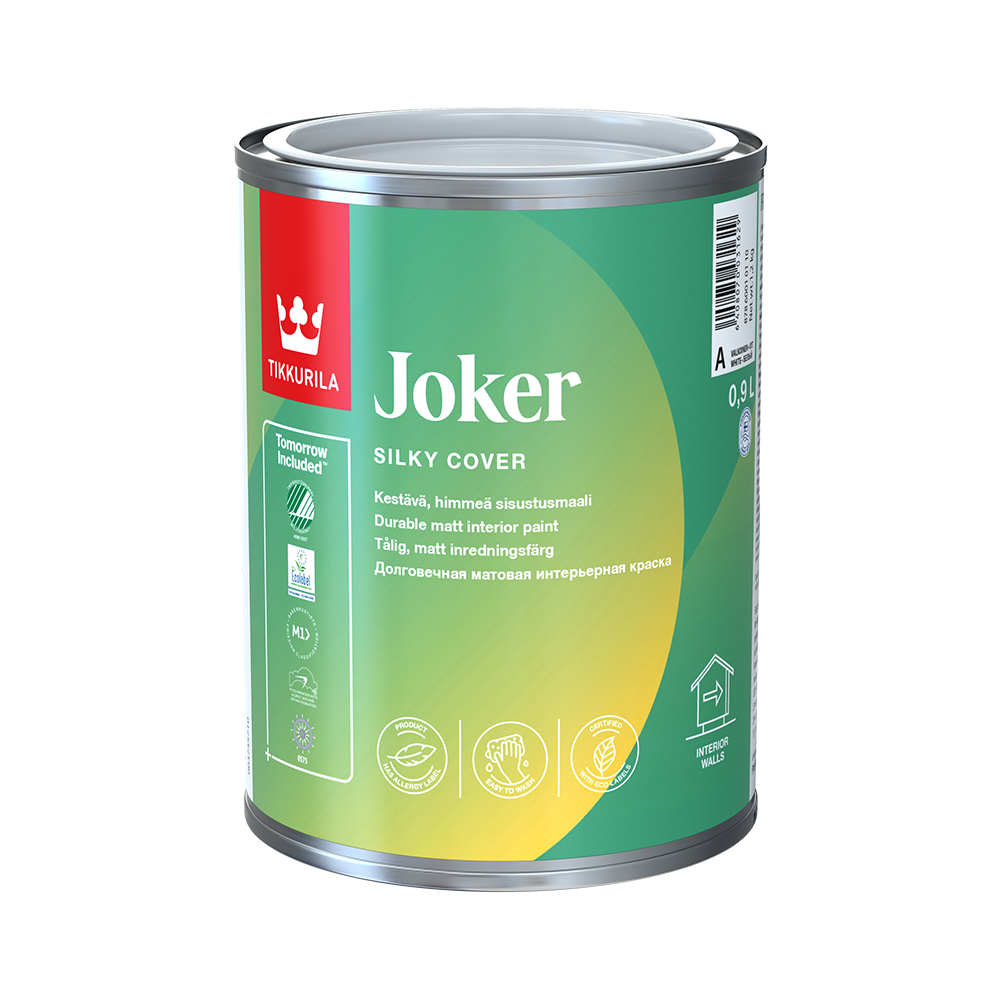 Фарба акрилатна TIKKURILA Joker база А шовковистий мат білий 0,9 л 1,2 кг